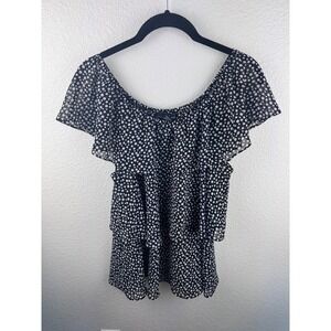 Willi Smith Womens Black White Polka Dot Tiered Ruffle Off Shoulder Top Blouse M